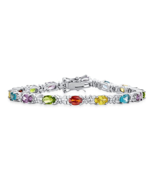 Jewelry Alternating Cubic Zirconia 6x4MM Oval Shape CZ 12 CT Multi Colored Tennis Bracelet Teardrop For Women 7 Inch