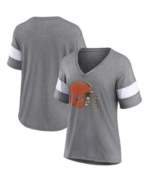 Women's Heathered Gray, White Cleveland Browns Distressed Team Tri-Blend V-Neck T-shirt