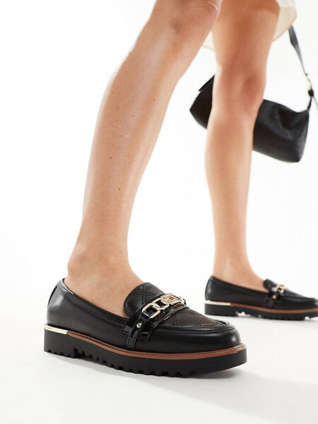 River Island quilted chain loafer in black