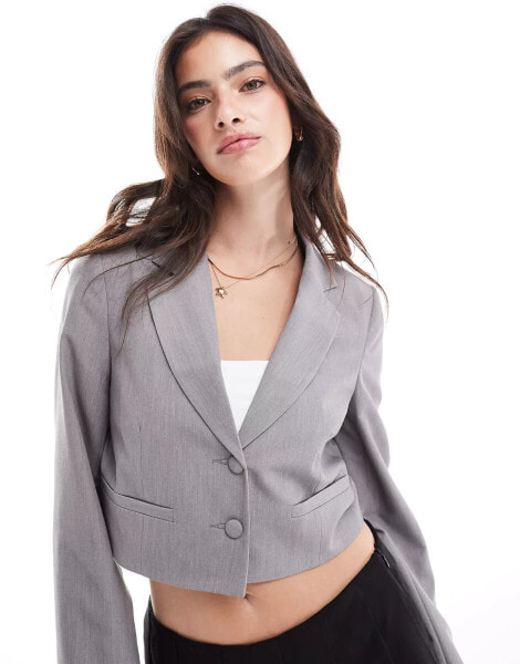 Miss Selfridge relaxed cropped blazer in grey