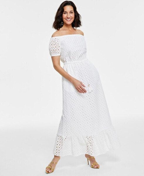 Women's Off-The-Shoulder Eyelet Maxi Dress, Created for Macy's