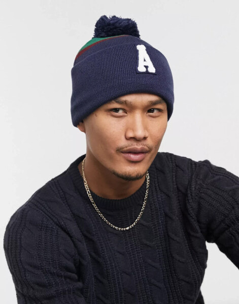 ASOS Actual bobble beanie in collegiate stripe