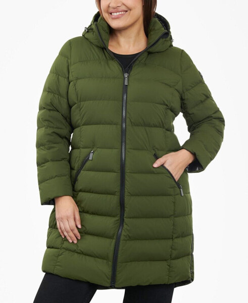 Women's Plus Size Hooded Faux-Leather-Trim Puffer Coat, Created for Macy's