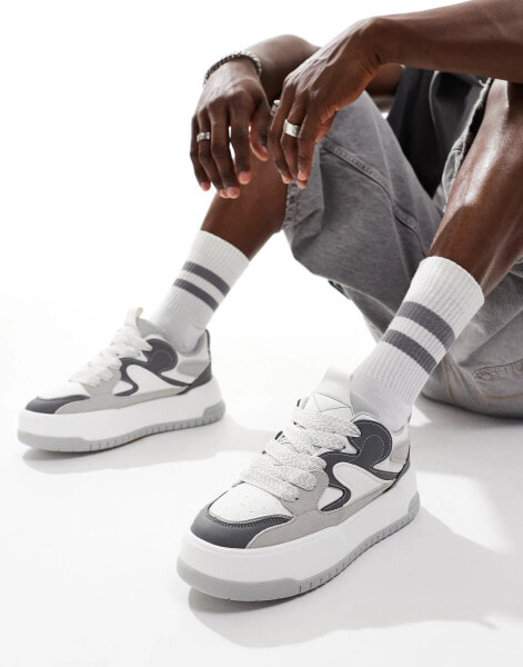 ASOS DESIGN chunky trainers in grey and white mix