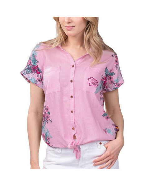 Блузка с завязкой и кнопками Margaritaville женская розовая Канзас-Сити Чифс