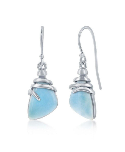 Sterling Silver Irregular Shaped Larimar Twist Design Earrings