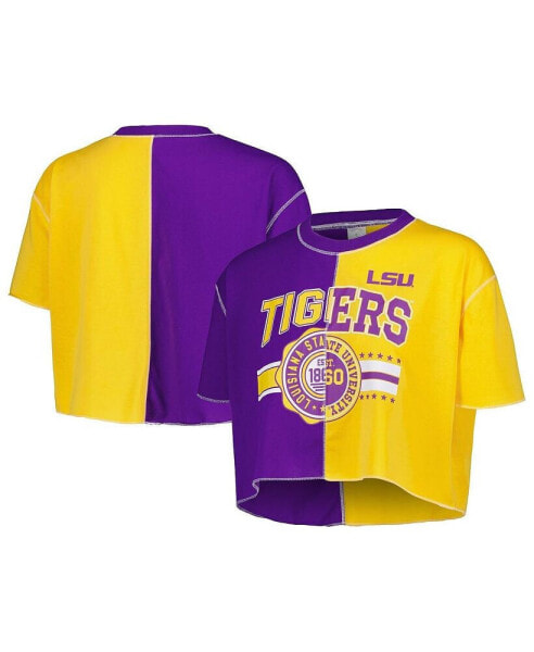 Women's Purple, Gold LSU Tigers Colorblock Cropped T-shirt