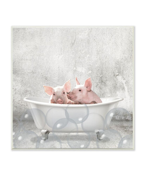 Baby Piglets Bath Time Cute Animal Design Wall Plaque Art, 12" x 12"