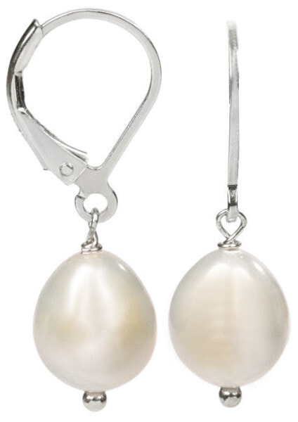 Silver earrings with white pearl right JL0148