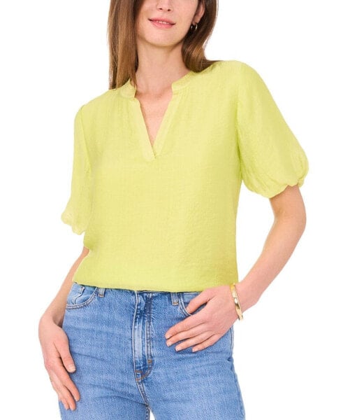 Women's Split-Neck Puff Sleeve Top