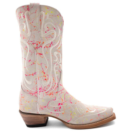 Ferrini Belle Embroidery Graphic Snip Toe Cowboy Womens Orange, Pink, White, Ye