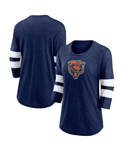 Women's Heathered Navy Chicago Bears Primary Logo 3/4 Sleeve Scoop Neck T-shirt
