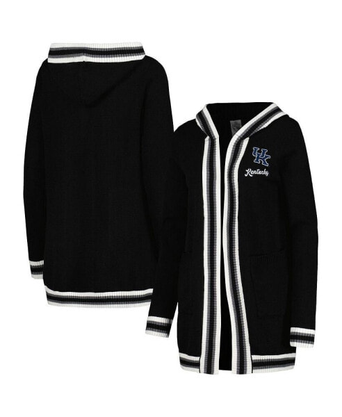 Women's Black Kentucky Wildcats One More Round Tri-Blend Striped Cardigan Sweater