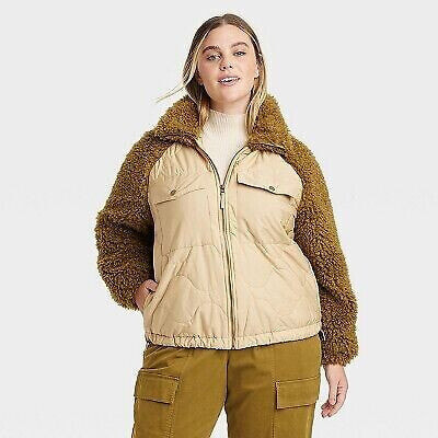 Women's Quilted Moto Jacket - Universal Thread Tan 3X