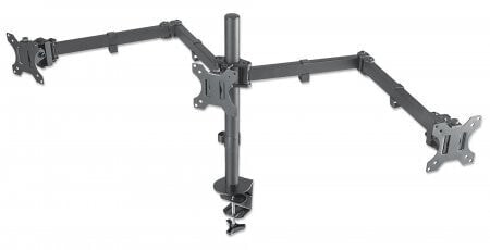 Manhattan TV & Monitor Mount - Desk - Double-Link Arms - 3 screens - Screen Sizes: 10-27" - Black - Clamp Assembly - Triple Screen - VESA 75x75 to 100x100mm - Max 7kg (each) - Lifetime Warranty - Clamp - 21 kg - 33 cm (13") - 68.6 cm (27") - 100 x 100 mm - Black