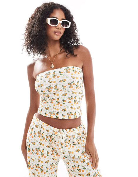 ASOS DESIGN waffle bandeau co-ord in orange fruit print