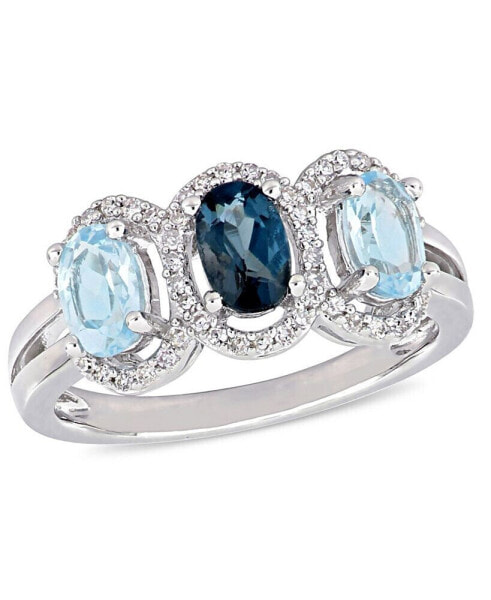 Blue Topaz (1-3/5 ct.t.w.) and Diamond (1/5 ct.t.w.) 3-Stone Halo Ring in Sterling Silver