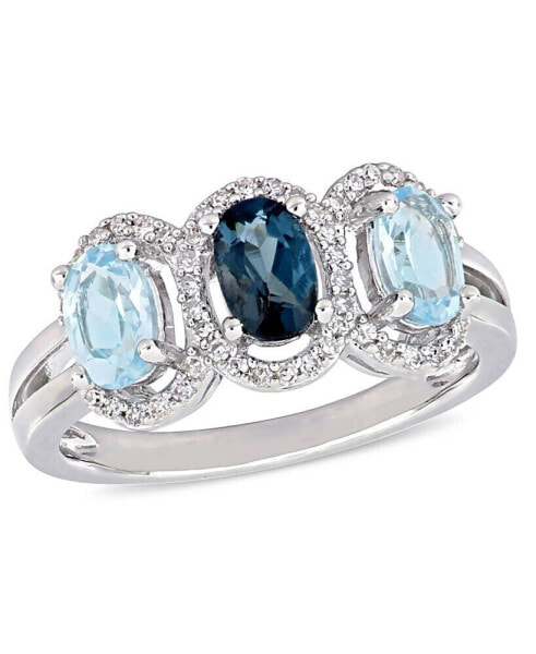 Кольцо Macy's Blue Topaz and Diamond 3-Stone Halo