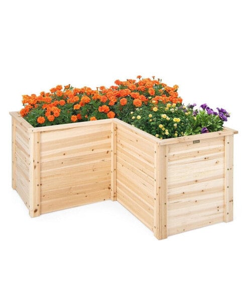 L-Shaped Deep Root Planter Box Wooden Raised Garden Bed with Open-Ended Base