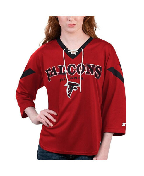 Women's Red Atlanta Falcons Rally Lace-Up 3/4 Sleeve T-shirt