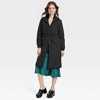 Women's Relaxed Fit Trench Rain Coat - A New Day Black XL