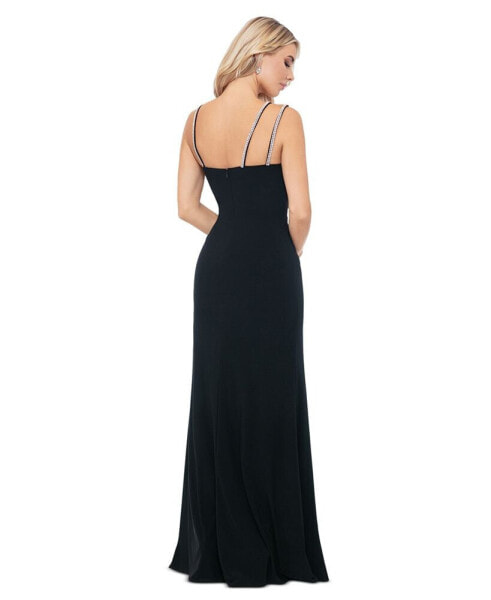 Women's Asymmetric Rhinestone-Strap High-Slit Gown