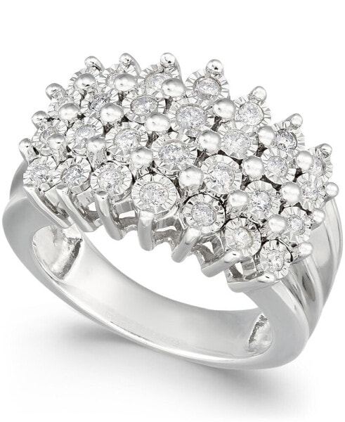 Diamond Multi-Row Ring (1/2 ct. t.w.) in Sterling Silver or 14K Gold Over Sterling Silver