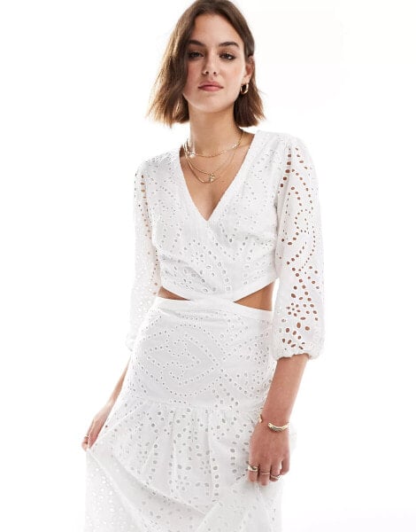 Mango crochet detail cut out midi dress in white