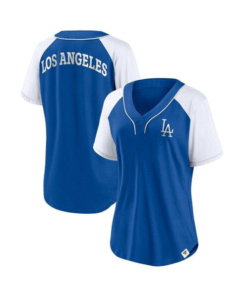 Women's Royal Los Angeles Dodgers Bunt Raglan V-Neck T-shirt