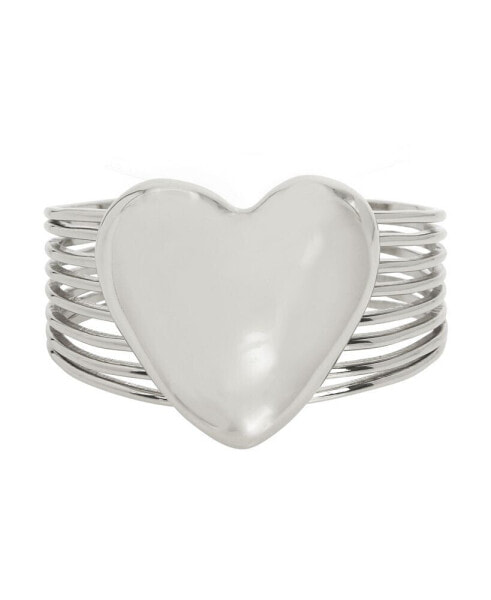 Silver Puffy Heart Cuff Bracelet