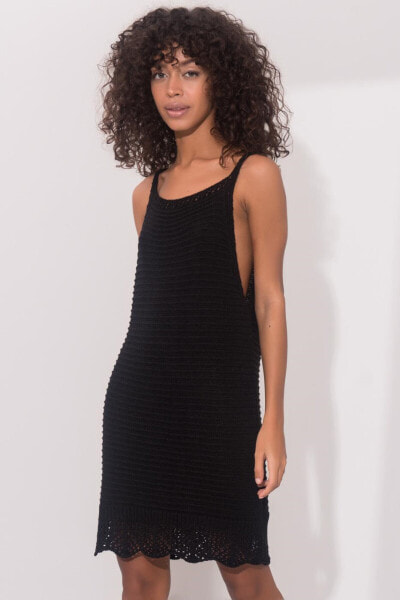 Женское вязаное летнее платье черное на бретелях Factory Price