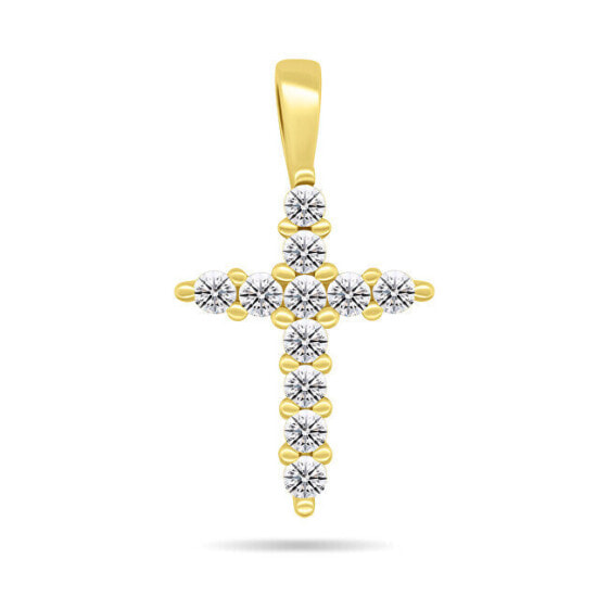 Glittering gold-plated pendant with clear zircons Cross PT68Y