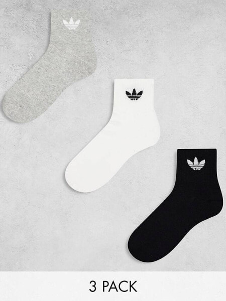 adidas Originals 3-pack mid ankle sock in black, grey and white