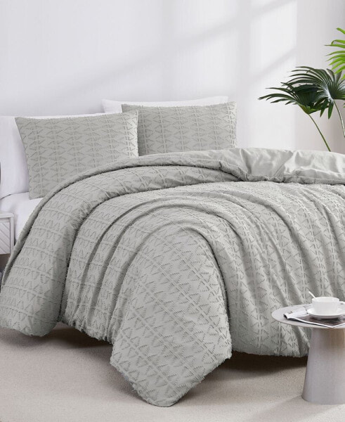 Dhara 3 Piece Textured Duvet Cover and Sham Set, Full/Queen