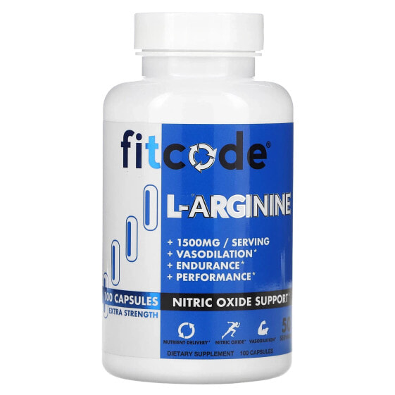FITCODE, L-аргинин, повышенная сила действия, 750 мг, 100 капсул