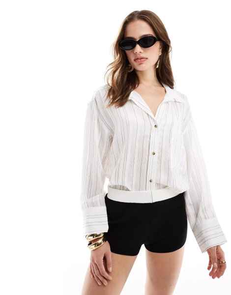 Mango sheer stripe shirt in white