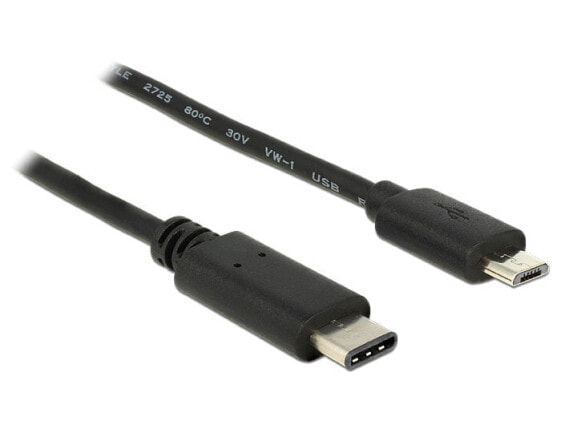 Delock 0.5m - USB2.0-C/USB2.0 Micro-B - 0.5 m - Micro-USB B - USB C - USB 2.0 - Male/Male - Black