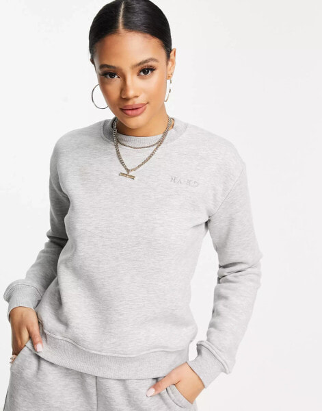 NA-KD cotton logo print sweatshirt in grey melange - LGREY