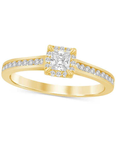 Diamond Princess Halo Engagement Ring (1/2 ct. t.w.) in 14k Gold