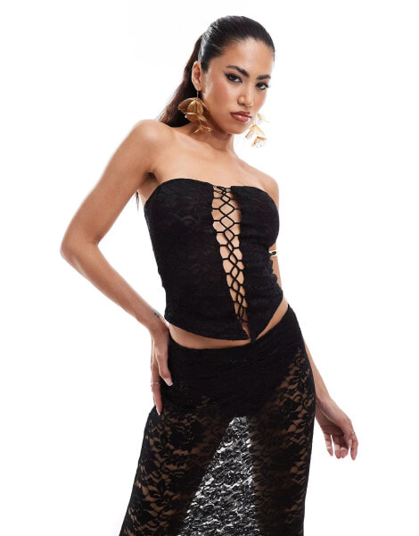 Murci lace bandeau lace up top co-ord in black