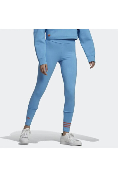 Легинсы Adidas Originals ADICOLOR NEUCLASSICS с голубым цветом full-length - узкий покрой, высокая посадка