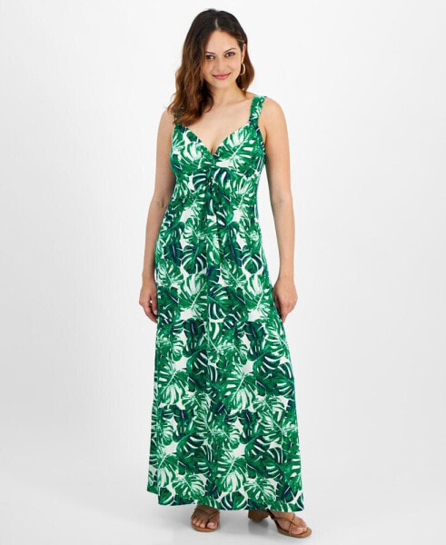 Petite Printed Twist-Front Maxi Dress