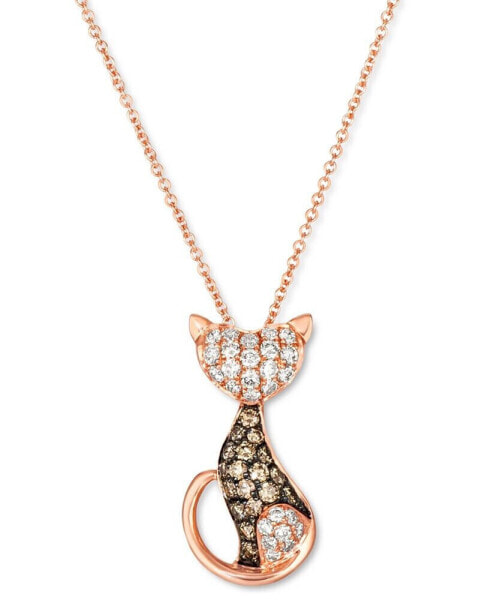 Le Vian nude Diamond (1/3 ct. t.w.) & Chocolate Diamond (1/4 ct. t.w.) Cat Necklace in 14k Rose Gold, 18" + 2" extender