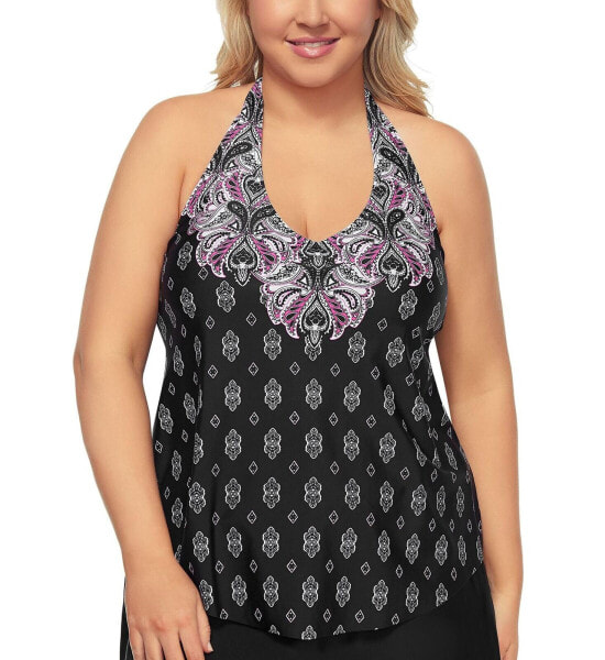 Island Escape 296895 Women's Plus Size Halter Tankini Top, Swimsuit sz 16