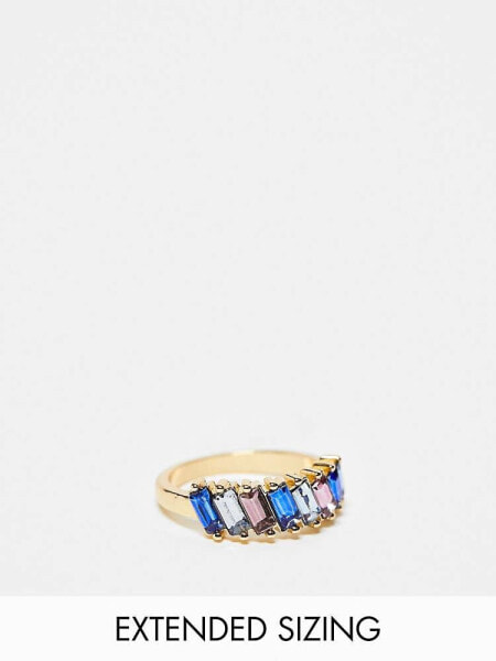 DesignB London baguette crystal ring in pink and blue 