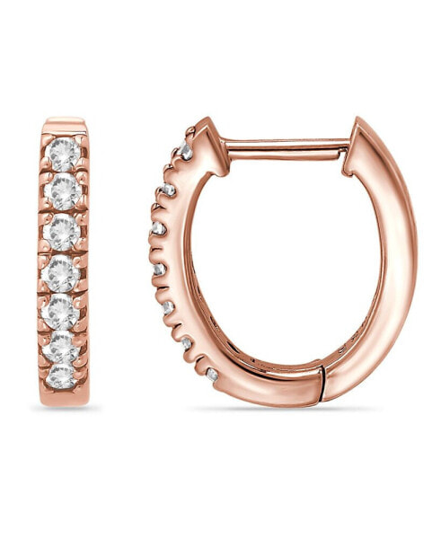 Cubic Zirconia Oval Huggie Hoop Earrings in Sterling Silver