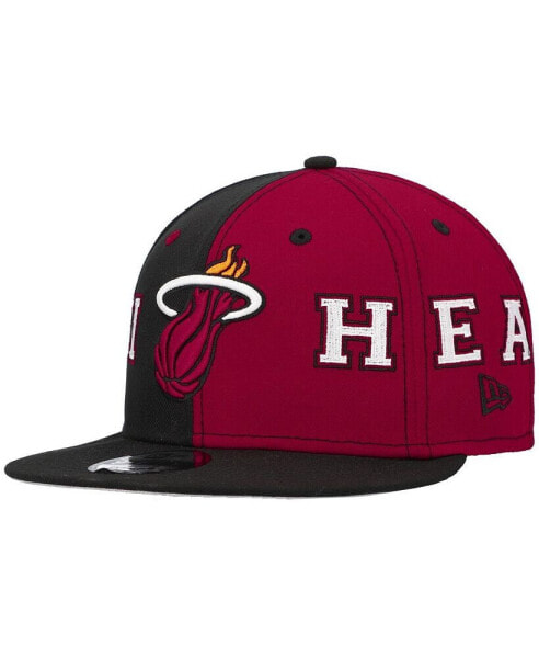 Men's Black, Red Miami Heat Team Split 9FIFTY Snapback Hat