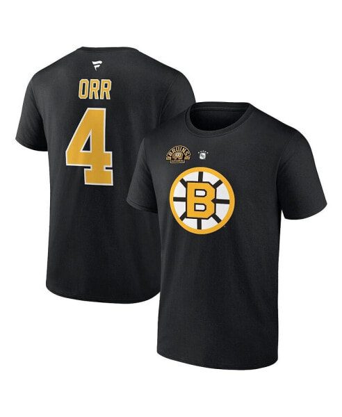 Men's Bobby Orr Black Boston Bruins Centennial Authentic Stack Retired Player Name and Number T-shirt