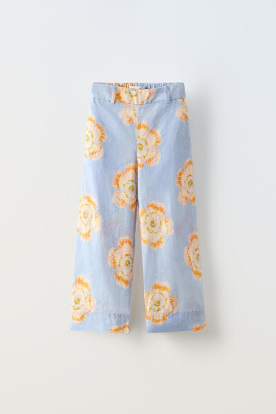 Floral print linen blend trousers