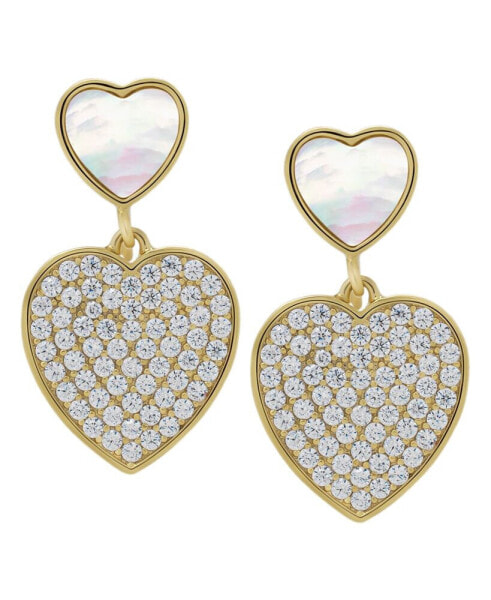 Simulated Mother of Pearl and Cubic Zirconia Heart Earring